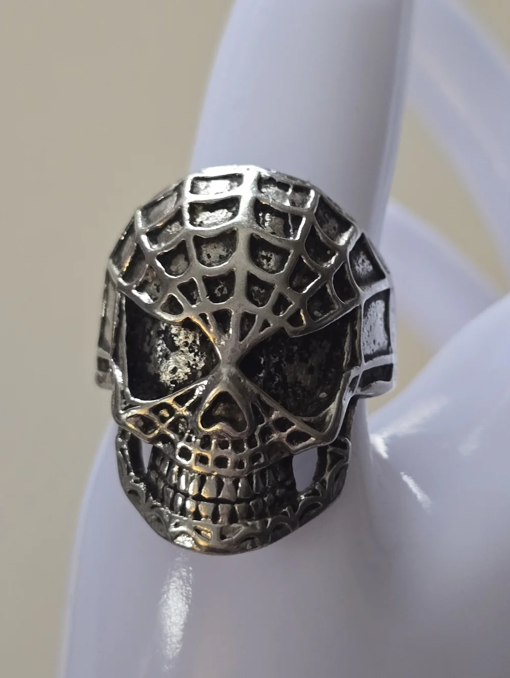 Men's Silver Skull Web Ring - Gothic Statement Jewelry Size 11